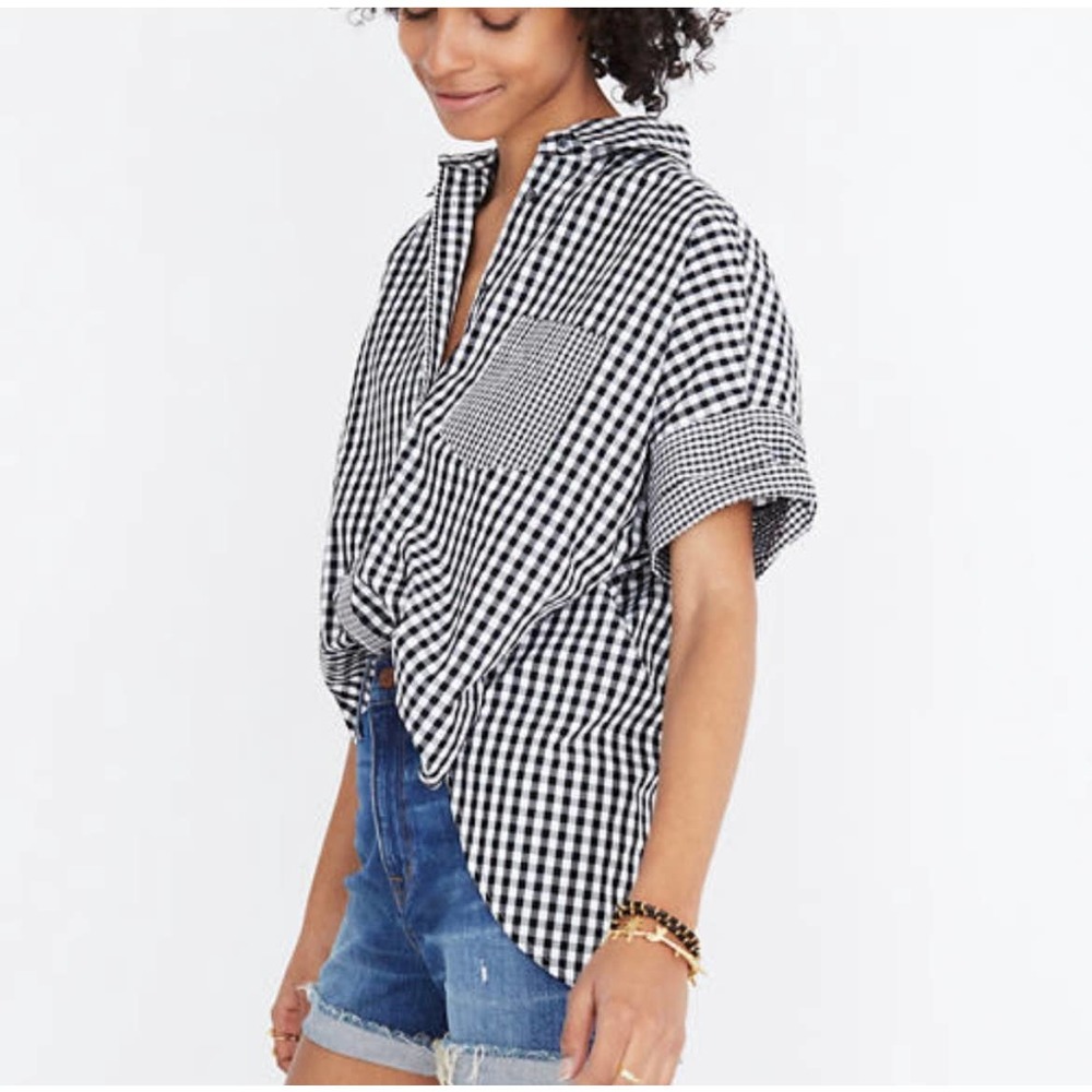 Madewell Gingham-Play Button-Down Shirt Small